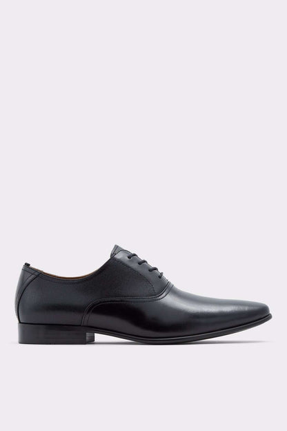 ALDO men's black lace-up dress shoe with low heel, side view
