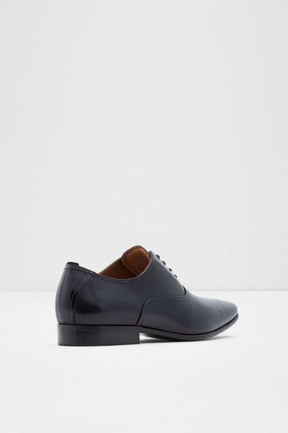 ALDO men's black lace-up dress shoe, brown lining peeking at collar