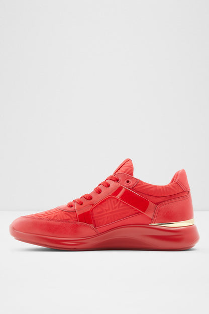 ALDO red low-top sneakers with lace-up front and gold accent