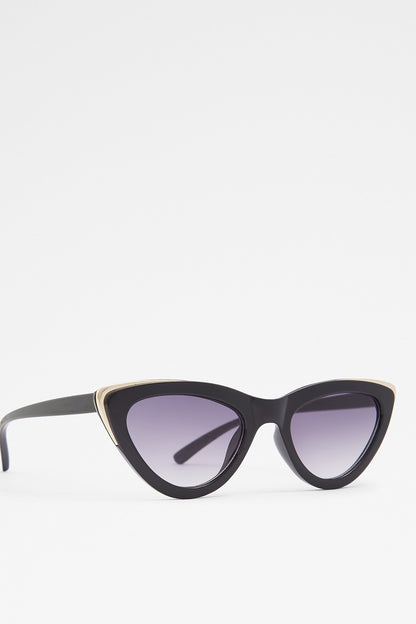 ALDO black cat-eye sunglasses with purple lenses and gold-tone inner edges