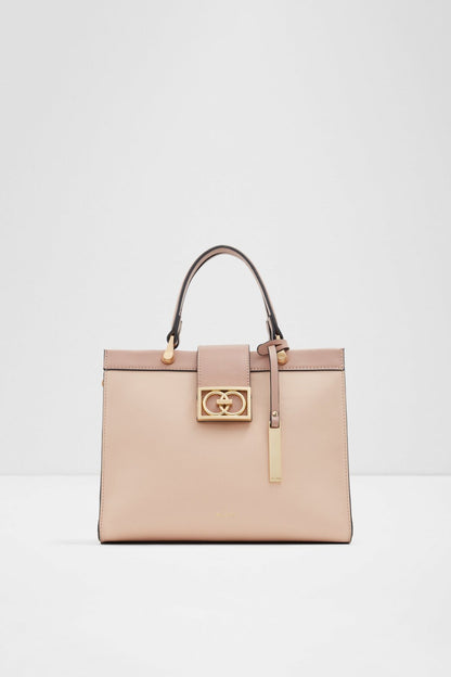ALDO bone tote bag with top handles and gold-tone logo lock front
