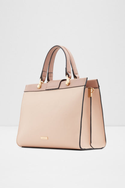 ALDO bone tote bag with detachable strap and gold hardware, side view