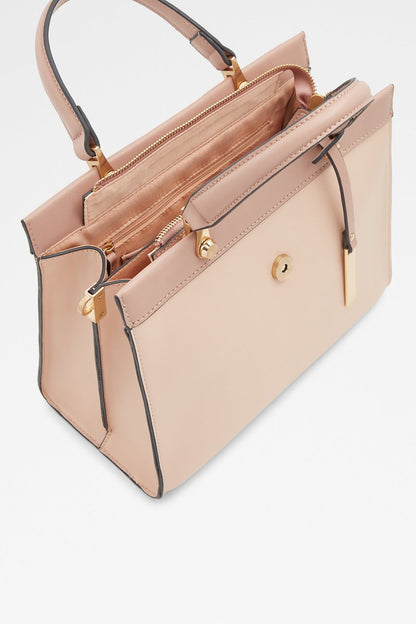ALDO bone structured tote bag close-up, gold zipper pull and logo hardware