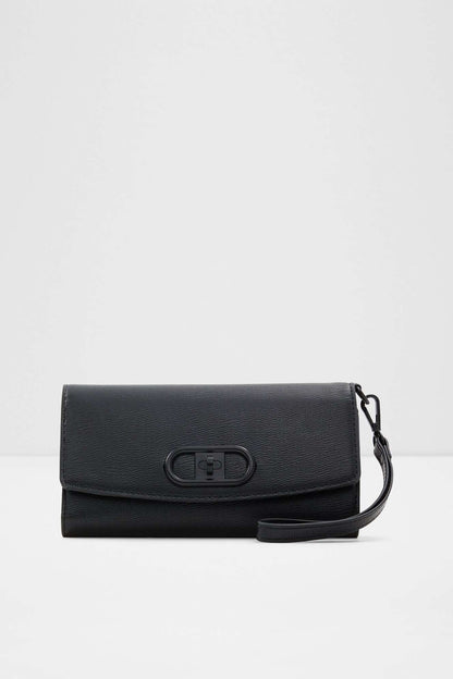 ALDO black leather-look flap crossbody bag with logo clasp