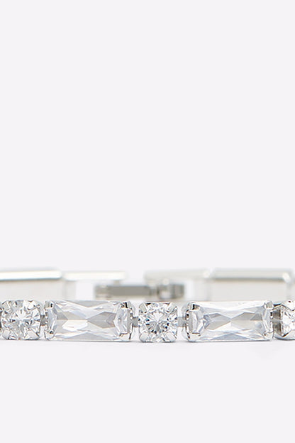 ALDO crystal tennis bracelet close-up with clear baguette and round stones