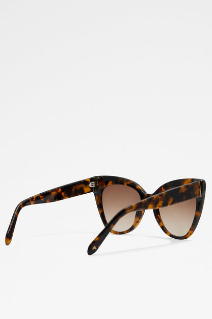 ALDO tortoiseshell cat-eye sunglasses, side view with curved brown temples
