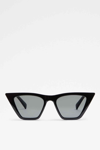 Black cat-eye sunglasses with tinted lenses and slim frame