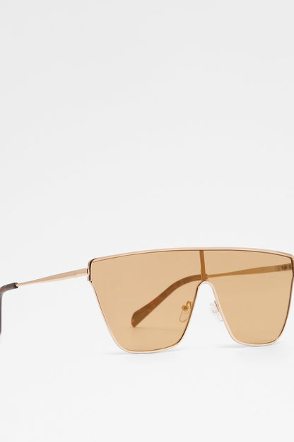 ALDO gold aviator sunglasses, side view, tinted lenses and slim metal arms