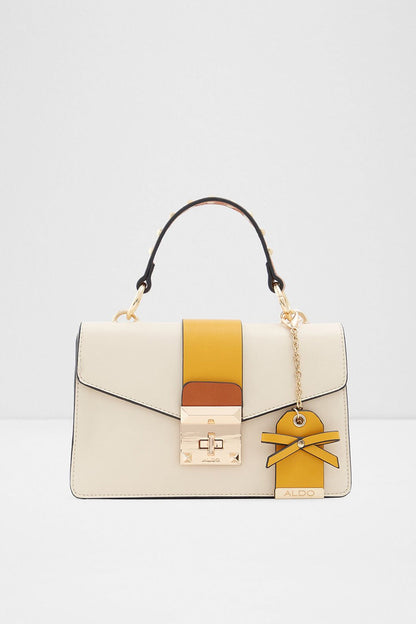 ALDO cream handbag with dark yellow front panel, chain strap and gold hardware