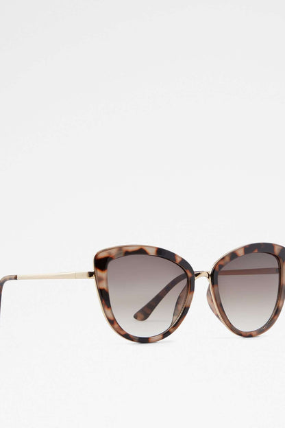 ALDO tortoiseshell sunglasses, side view, cat-eye frames with dark tinted lenses