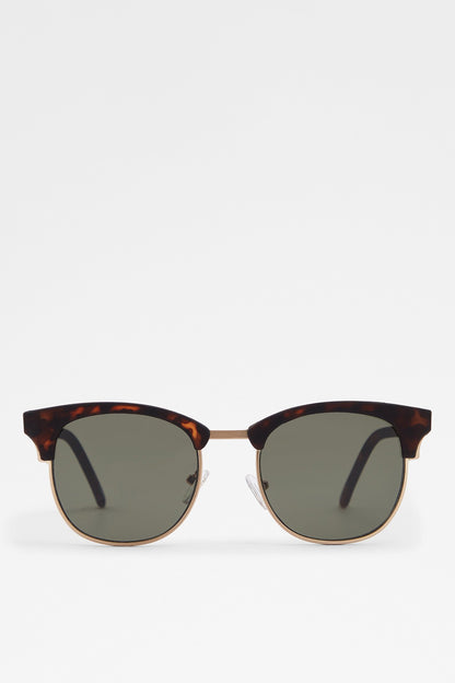 Tortoise acetate cat-eye sunglasses with dark green lenses