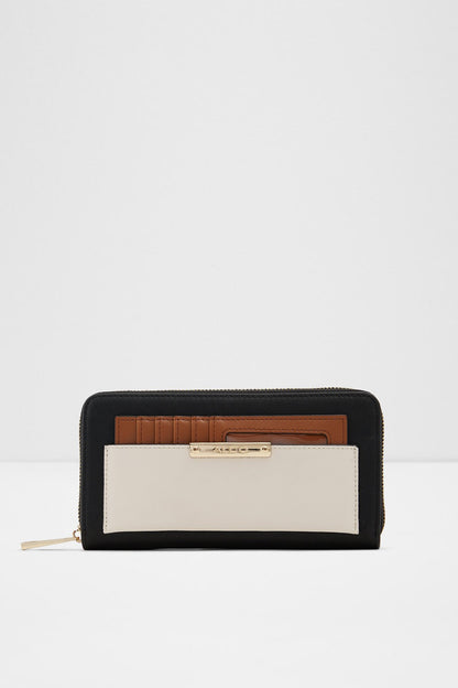 ALDO zip-around wallet with black exterior and cream front panel