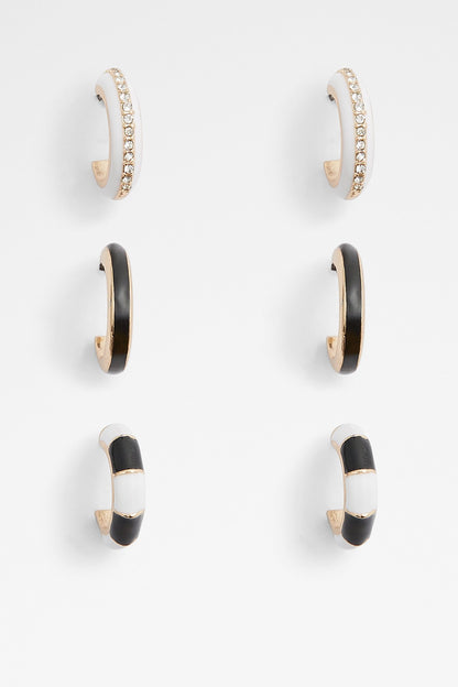 ALDO hoop earrings with crystal-studded edges and black enamel front