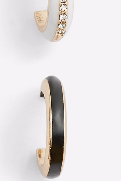 ALDO black hoop earring with gold-tone back and crystal detail