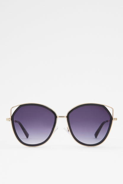 ALDO oval sunglasses with gold-tone frames and dark purple lenses