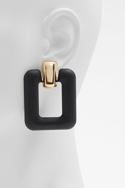Black U-shaped hoop earring with gold-tone top bar