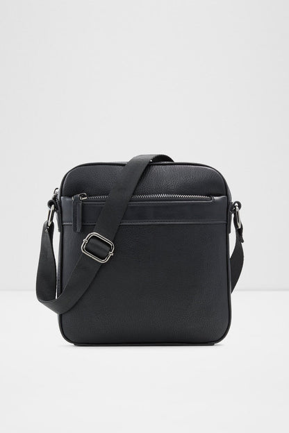 ALDO black leather crossbody bag with front zip pocket and adjustable strap