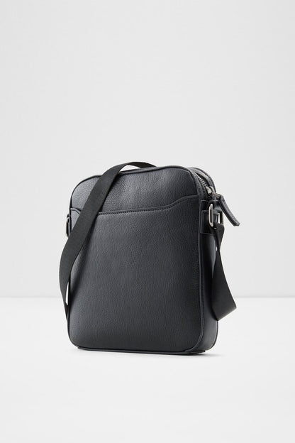 ALDO black leather crossbody bag with side zippers and adjustable shoulder strap