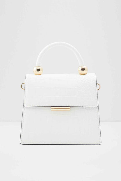 ALDO white structured handbag with top handle and gold clasp flap