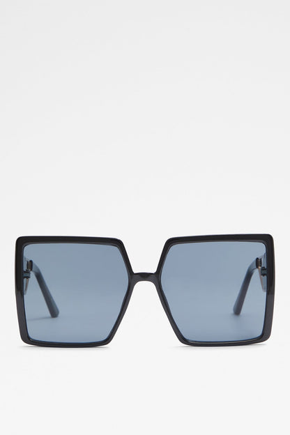 ALDO square sunglasses with black frames and blue lenses