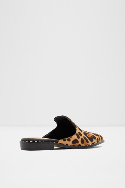 ALDO leopard print slip-on mule sandal with black cushioned back and sole