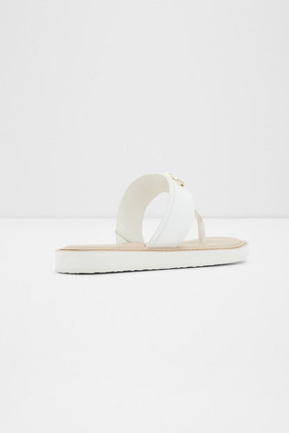 ALDO white slide sandals with gold buckle and open toe design