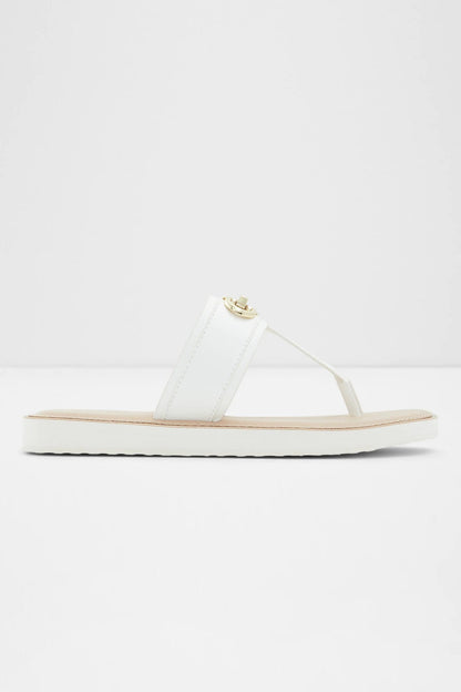 ALDO white leather slide sandals with gold buckle detail