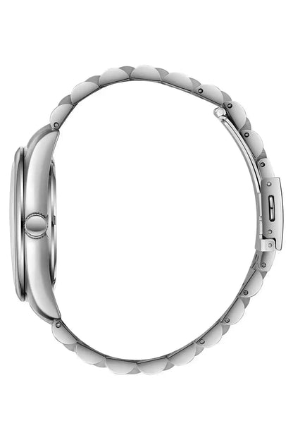 SLAZENGER silver wristwatch with metal link bracelet, shown from the side