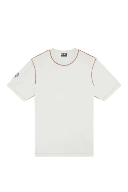 Diesel light green crew-neck T-shirt with red contrast neckline and sleeve cuffs