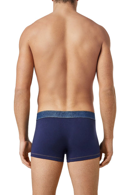Men's Diesel blue boxer briefs, back view, elastic waistband with logo