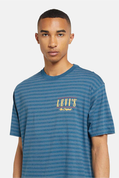 Levi's striped blue crew-neck T-shirt with chest Levi's logo