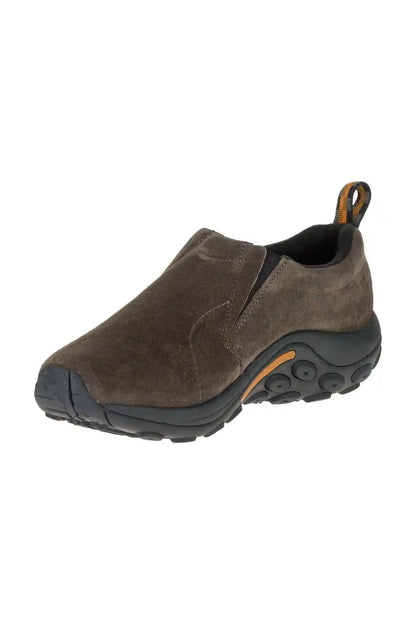 Gunsmoke suede slip-on shoe with orange pull tab and treaded rubber sole