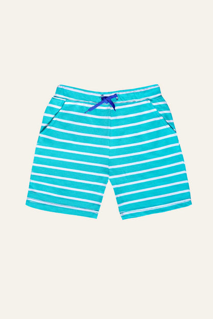 IXAMPLE turquoise striped swim shorts with drawstring waistband