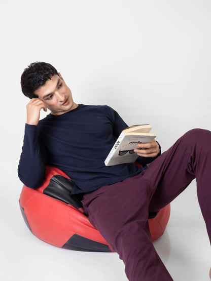 Brumano burgundy cotton jogger pants with elastic waist and relaxed tapered legs