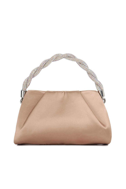 Mink mini shoulder bag with chain strap, gathered top and metal clasps