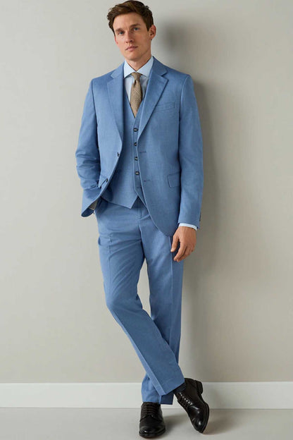 Men's chambray blue 3-piece suit, blazer and vest with matching dress trousers