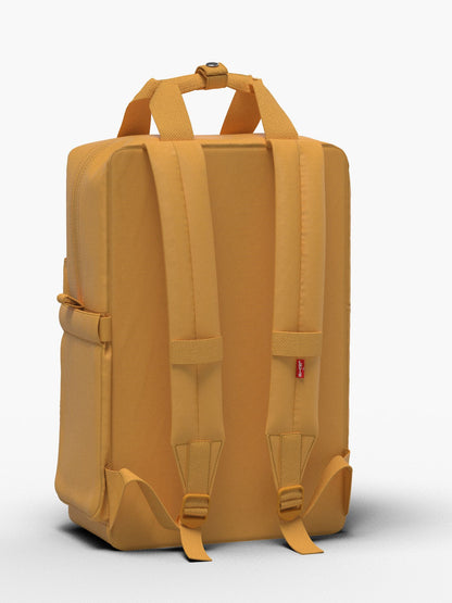 Levi's yellow backpack with two front straps and side release buckle