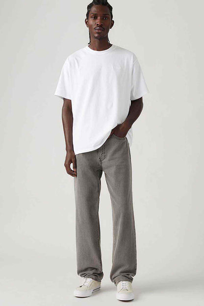 Levi's grey denim jeans, straight-leg fit, front pockets and belt loops