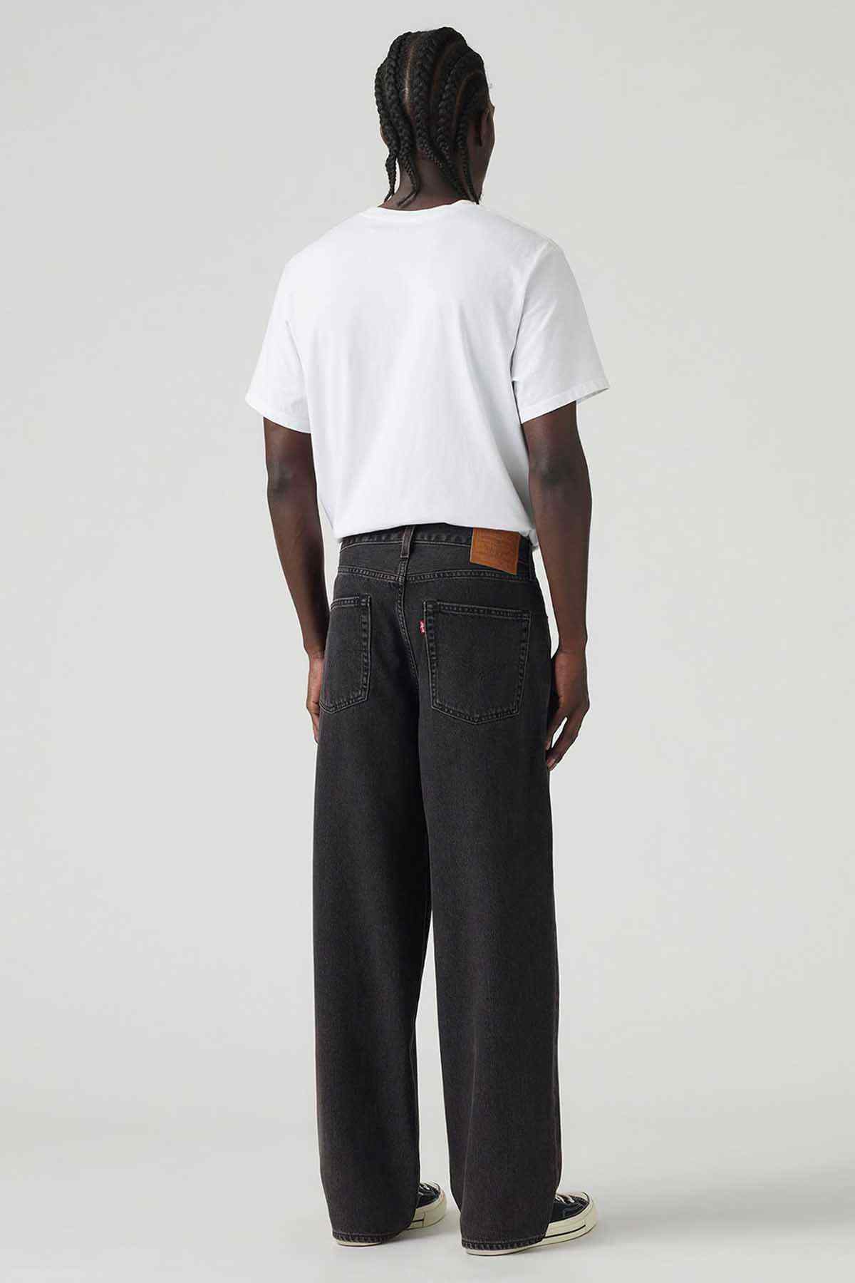 Levi's black denim jeans, back view with yoke and belt loops