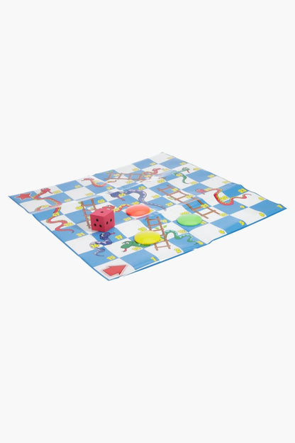 Colorful kids play mat with animal ladder theme, dice icons, and numbered squares