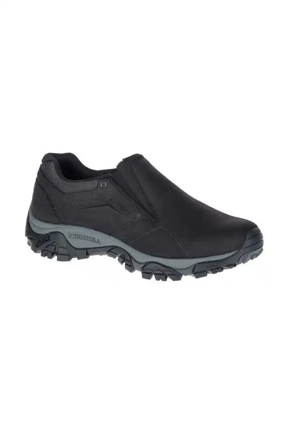 Black trail slip-on shoe, side profile with sculpted midsole and lug tread