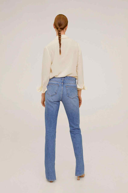 Off-white button-up blouse, rear view, long sleeves