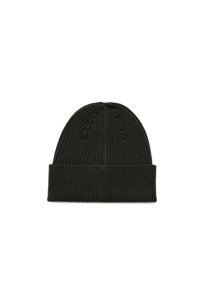 Diesel dark green rib-knit beanie hat, folded cuff and small logo