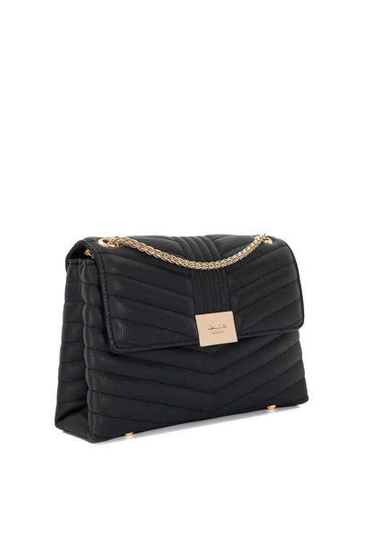Black quilted shoulder bag with gold chain strap and front flap