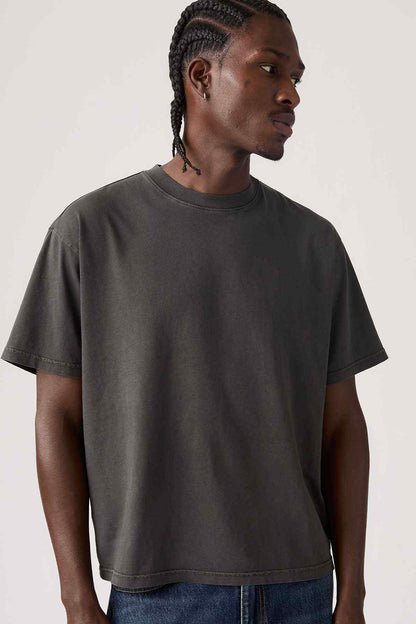 Levi's dark gray crew-neck T-shirt, short sleeves, side view