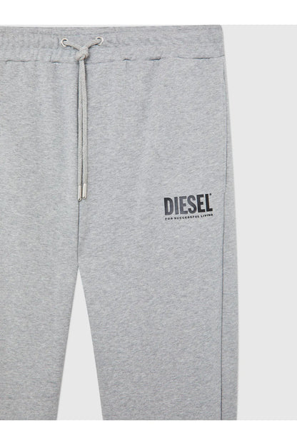 Diesel grey joggers with drawstring and printed leg logo on the right