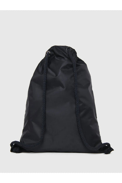 Black nylon drawstring backpack with braided rope drawstring and cinch top
