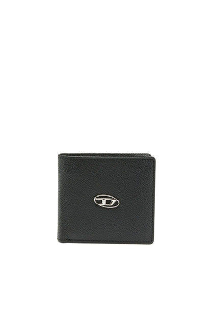 Diesel black leather bifold wallet with logo badge