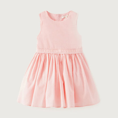 Girls' pink sleeveless dress with gathered waist and pleated skirt