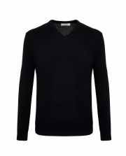 Black V-neck knit sweater with long sleeves